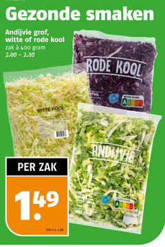  400 smaken andijvie grof witte rode kool zak min nutri score kilo v.a. 