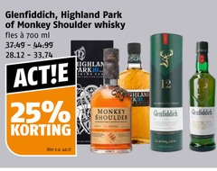  highland park monkey shoulder glenfiddich whisky 10 12 25 700 fles ml liter v.a. 