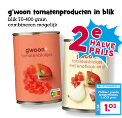  gwoon tomatenblokjes 2 400 tomatenproducten blik combineren -2 halve knoflook ui blikken 