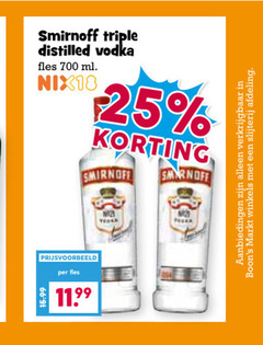  wodka 25 700 smirnoff triple distilled vodka fles ml nix18 markt winkels slijterij afdeling 