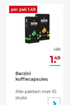  barzini koffiecups 10 pak koffiecapsules pakken stuks 