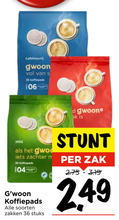  gwoon koffiepads 16 30 36 cafeinevrij mild lets soorten zakken stuks zak 