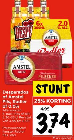 desperados amstel radler bier blikjes speciaalbieren 6 25 6x 300ml 2.0 pils 0.0 soorten pack fles blik stuk traditie pilsener gekoeld 