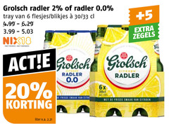  grolsch radler bier 2 6 10 20 0.0 tray blikjes 30 33 3.99 nix18 roken drinken 5 zegels liter v.a. 6x citroen frisse 