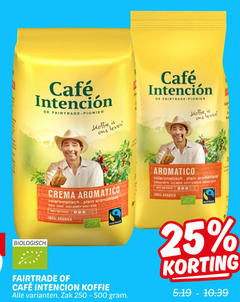 fair trade original cafe intencion koffie 25 100 250 500 mcafee fairtrade leven aromatico plein aroma crema arabica biologisch zak 