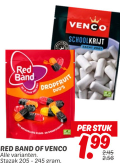  red band venco snoep drop schoolkrijt zacht zoet dropfruit pet kleuren smaakstoffen stazak stuk 