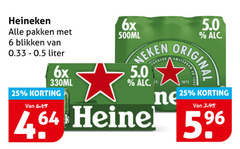  heineken blikjes bier 6 25 64 pakken blikken liter 6x 330ml 500ml honneur original 