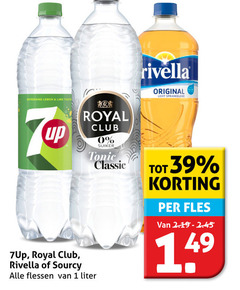 7-up royal club rivella frisdrank 1 original licht sprankelend refreshing lemon lime taste up sourcy suiker tonic classic flessen liter fles 