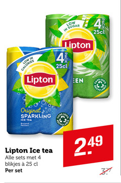  lipton ice tea 4 25 100 calories sugar pack original bruisend blikjes 