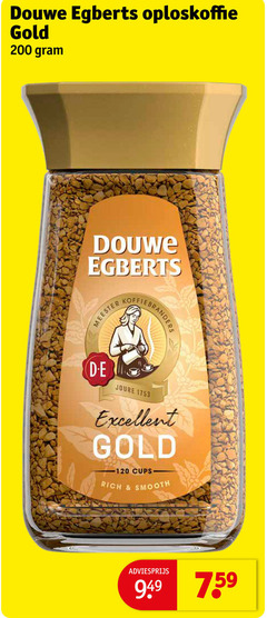  douwe egberts oploskoffie 200 gold meester koffiebranders d.e joure excellent cups smooth 
