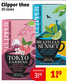  clipper thee 20 stuks natural fair tokyo gardens green tea jasmine peach organic infusion plastic free bags with flavour brazilian sunset lime mint players 