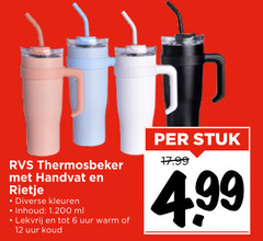  6 12 rvs thermosbeker handvat rietje kleuren inhoud ml lekvrij uur warm stuk 