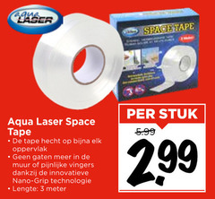  3 laser space tape aqua hecht oppervlak gaten muur pijnlijke vingers innovatieve nano grip technologie lengte meter stuk 5.99 