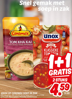  conimex unox soep 1 2 14 100 250 gemak zak since tom licht pittige thaise kippensoep ml kommen varieeren zakken klassieke tomatensoep tomaten grof rijk gemaakt duurzaam groenten stuks 