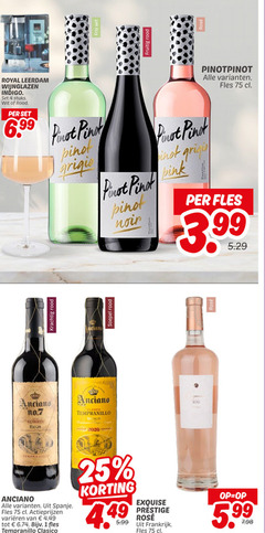  rode wijn witte rose 1 4 25 1000 2020 fris wit fruitig rood royal leerdam wijnglazen indigo stuks pino grigio fles pinot pink noir 3.99 no.7 reserva rioja tempranillo soepel spanje varieeren clasico exquise prestige 5.99 rosee frankrijk 