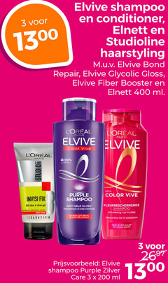  3 40 100 200 400 elvive shampoo conditioner elnett studioline haarstyling bond repair gloss booster ml paris studio color vive fix clear clean gel super strong purple anti gele oranje ondertonen bruin blond haar vitamin uv filter intense kleur wasbeurten gekleurd highlights zilver care 13 