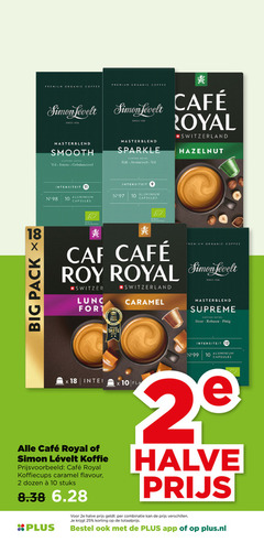  cafe royal simon levelt koffiebonen koffiecups 2 10 11 12 18 25 big pack premium organic coffee smooth cupping notes sparkle aromatisch mcafee switzerland hazelnut intensiteit aluminium capsules roy fort caramel supreme robuust pittig koffie flavour dozen stuks halve 2e combinatie plus.nl 