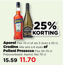  aperitief prosecco 3 6 20 25 aperol polloni fles stuks crodino 20-70 