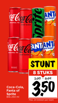  fanta sprite coca-cola cola frisdrank 8 24 250 coca co original zend sugar zero refreshing blik ml stuks 3 50 blikken 