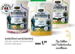  400 nederland jumbo boerderij soja bosvruchten plantaardig alternatief yoghurt bart tom nutri score naturel vanille emmer vanillesmaak tip nederlandse aardbeien 