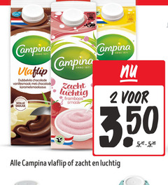  campina vla 2 350 anno dubbelvla chocolade vanillesmaak volle zacht luchtig framboos vlaflip 