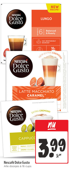  nescafe dolce gusto capsules 2 6 16 100 lungo intensity new recipe balanced roasty responsibly sourced 16x cremoso latte macchiato caramel suggestion serveersuggestie serving tip serve premium arabica cappuccino profile round with robusta origins doosjes cups 3.99 