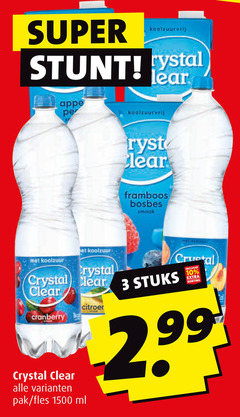  crystal clear fruitdrank 3 1500 koolzuurvrij super framboos bosbes koolzuur cristal stuks cranberry pak fles ml citroen 