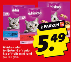  whiskas frolic hondenvoer kattenvoer 2 10 adult tonijn rund senior kip mini pak pakken 