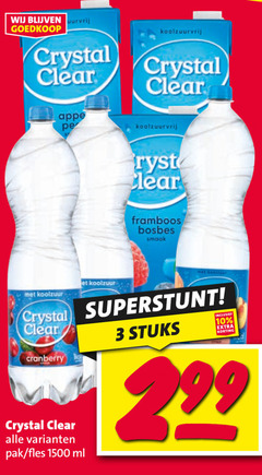  crystal clear fruitdrank 3 10 1500 koolzuurvrij koolzuur framboos bosbes stuks cranberry pak fles ml 