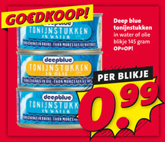  deepblue tonijn in blik 99 tonijnstukken water brine thon olie chunks oil deep blue blikje 