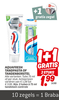  aquafresh tandpasta tandenborstel 1 2 3 10 100 controle 75ml bescherming soft zegel flex zone plastic free pack clean control tube ml stuk varieeren tubes tandsteen stuks zegels brabantia 