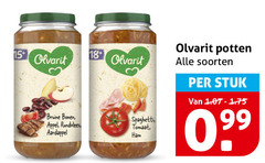  olvarit babyvoeding 15 18 bruine bonen appel rundvlees aardappel spaghetti tomaat ham potten soorten stuk 