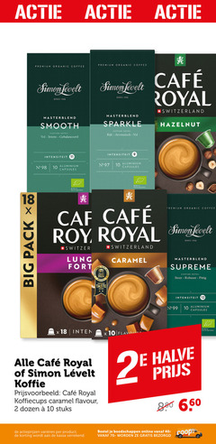  simon levelt cafe royal koffiecups koffiebonen 2 9 10 11 12 18 40 big pack premium organic coffee smooth cupping notes sparkle rijk aromatisch mcafee switzerland hazelnut intensiteit aluminium capsules roy fort caramel supreme robuust pittig flavourites koffie flavour dozen stuks 2e halve varieeren kassa online 