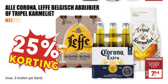  leffe corona karmeliet krat bier blikjes speciaalbieren 3 6 16 25 33 belgisch abdijbier tripel nix18 kratten blonde blond la cerveza pak 