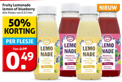  frisdrank 50 fruity lemonade lemon blueberry 0.25 liter flesje fruit grape lime ginger with real koolzuur mint 