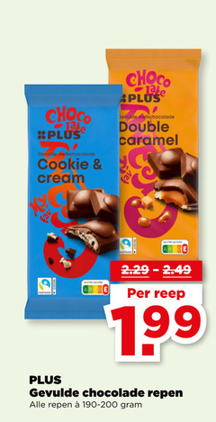  plus huismerk chocolade 13 choco gevulde melkchocolade cookie cream double caramel trace nutri score reep repen 