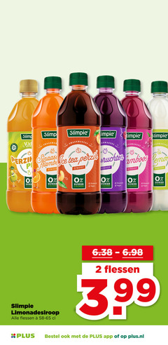  slimpie limonadesiroop 2 smaakmakers sinaas ice tea perzik suikerpot calorie suiker calorieen siroop glutenvrij emo flessen 3.99 plus.nl 