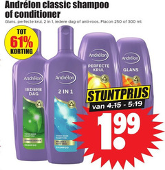  andrelon conditioner shampoo 1 2 250 300 classic glans krul dag anti roos flacon ml haartype zonnebloemolie meloen aloe vera 19 