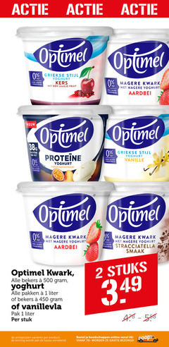  optimel vruchtenyoghurt kwark 1 2 40 450 500 suiker griekse stijl yoghurt kers laagje fruit vet aardbei proteine pot perzik passievrucht vanille bekers pakken liter vanillevla pak stuk stracciatella stuks varieeren kassa online 