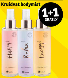  1 kruidvat bodymist happy relax energy just be time to feel hair body mist 