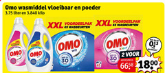  omo wasmiddel 2 30 65 1800 vloeibaar poeder liter kilo xxl kleur code hygienisch schoon wit wasbeurten min wasbeurt 