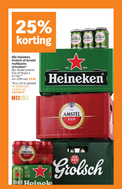  heineken grolsch amstel blikjes bier krat 1 3 6 24 25 100 1870 pilsner multipacks kratten pilsener liter gekoeld varieeren nix18 brouwer orig gb 