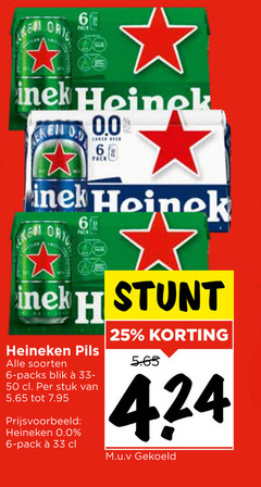  heineken 0.0 blikjes bier 6 25 33 50 orig pack pils soorten blik stuk m.u.v gekoeld 