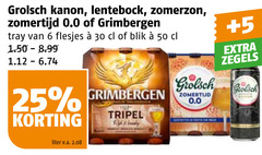  grimbergen grolsch speciaalbieren 6 25 30 50 kanon lentebock zomerzon zomertijd 0.0 tray blik tripel 5 zegels liter v.a. 