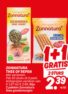  zonnatura mueslirepen thee 1 2 3 20 100 bio goedemorgen bonne kruideninfusie repen natuurlijk pak stuks pack varieeren pakken crunch sesam sesame 