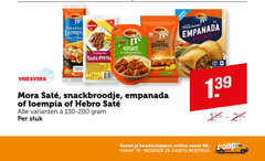  loempia satevlees 1 4 40 mora kip ham poulet jambon hebro stokjes sate milde pindasaus broodje gehaktbal oven airfryer 2x empanada spicy beef vriesvers snackbroodje stuk online 