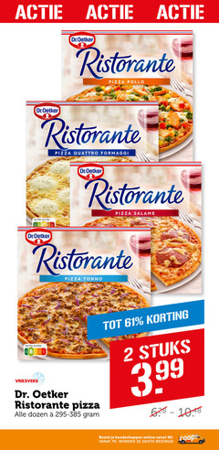  dr oetker diepvriespizza 2 dr.oetker ristorante pizza pollo quattro formaggi nutri score salame tonno vriesvers dr. dozen stuks 3.99 online 40- 