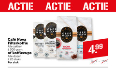  cafe nova koffie koffiecups 11 20 500 mcafee quality filterkoffie zakken dozen stuks stuk lungo profond grind bonen arabica aroma snelfiltermaling medium roast snelfilter 
