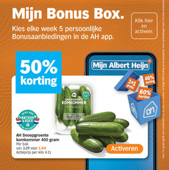  snackkomkommer 1 2 3 5 40 50 60 100 400 box week bonusaanbiedingen klik activeer beter natuur boer ah.nl nl snoepgroente komkommer bak actieprijs kilo boek groente lands nederland albert activeren combinatie 