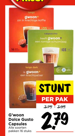  gwoon dolce gusto capsules 16 lungo koffie cappuccino romige schuimlaag dark krachtpatser soorten pakken stuks pak 